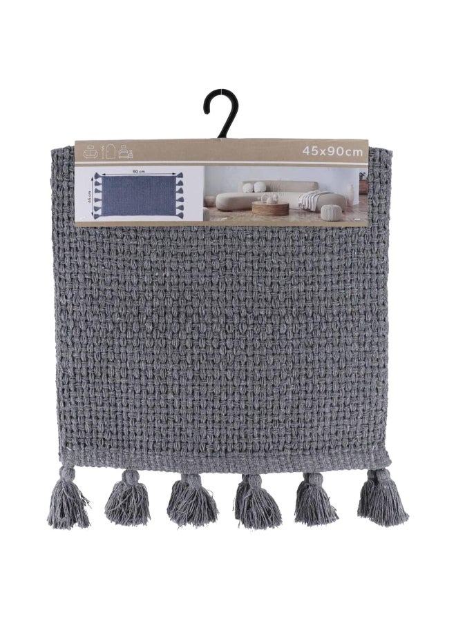 Tendance Fringe Detail Rectangular Cotton Rug Grey 45 x 90 cm 71203180 - Image 2